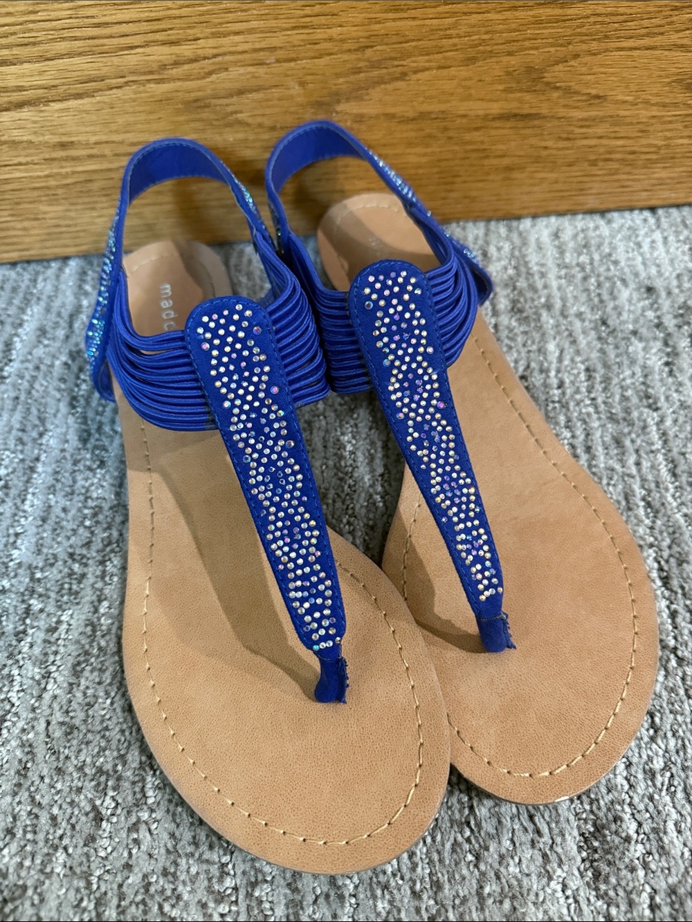 Madden Girl Embellished Blue T-Strap Sandals for Women
